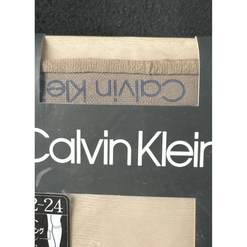 Vintage Calvin Klein Knee High Stockings Size 22-24 Beige Logo Band Hosiery